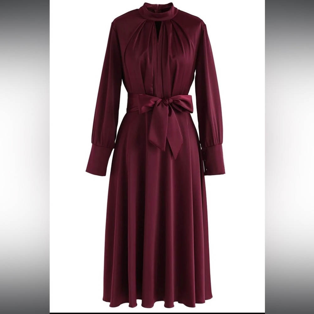 Chicwish Grab the Spotlight Bowknot Satin Dress in Wine NWT